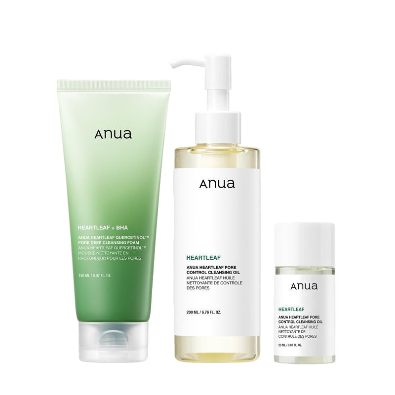 Anua Official Heartleaf Pore Control Cleansing Oil & Quercetinol Cleansing Foam - 100M Viral Double Cleanser Duo for Clear Hydrated Skin Exfoliate Blackheads
