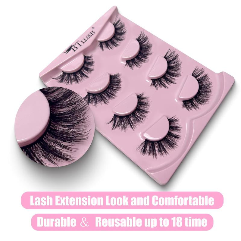 Long False Eyelashes, Wispy Cat Eye Look Faux Cluster Lashes, Natural Curling Eye Makeup Strip Lashes, Full Volume Eyelash for Lashes Extensions