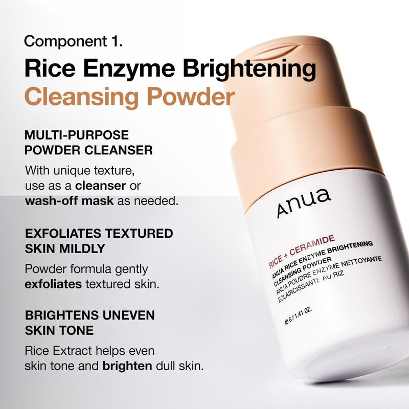 [Anua Official Shop] No.1 Korean Rice Glass Skin Set ｜Rice Enzyme Mask, Facial Cleanser, Lightweight Milky Toner, Brightening Serum, Comfort Skincare