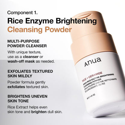 [Anua Official Shop] No.1 Korean Rice Glass Skin Set ｜Rice Enzyme Mask, Facial Cleanser, Lightweight Milky Toner, Brightening Serum, Comfort Skincare