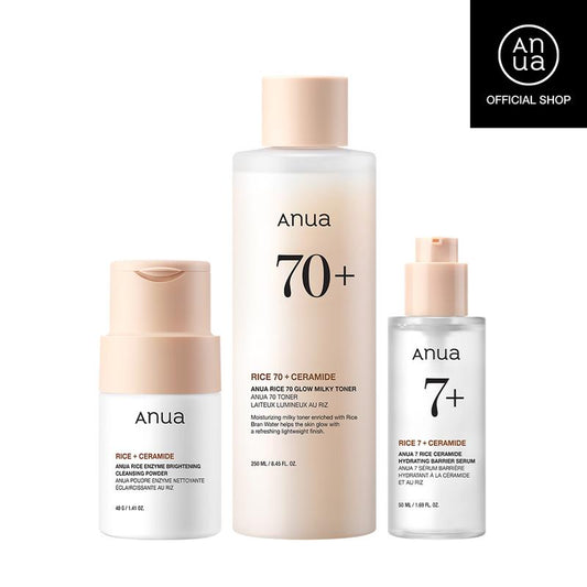 [Anua Official Shop] No.1 Korean Rice Glass Skin Set ｜Rice Enzyme Mask, Facial Cleanser, Lightweight Milky Toner, Brightening Serum, Comfort Skincare