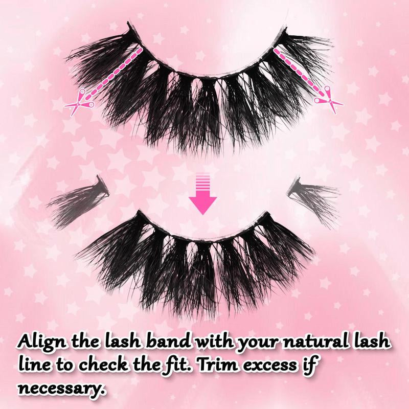 Thick False Eyelashes, Wispy Cat Eye Look Faux Cluster Lashes, Natural Curling Eye Makeup Strip Lash for Women & Girls