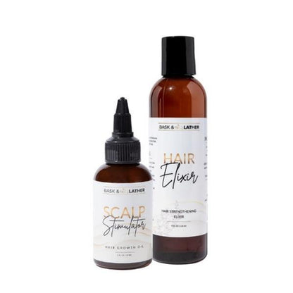 Scalp Stimulator & Hair Elixir Bundle: Growth & Length Retention with Castor Oil, Peppermint, and Rosemary - Natural Heat Protectant Treatment