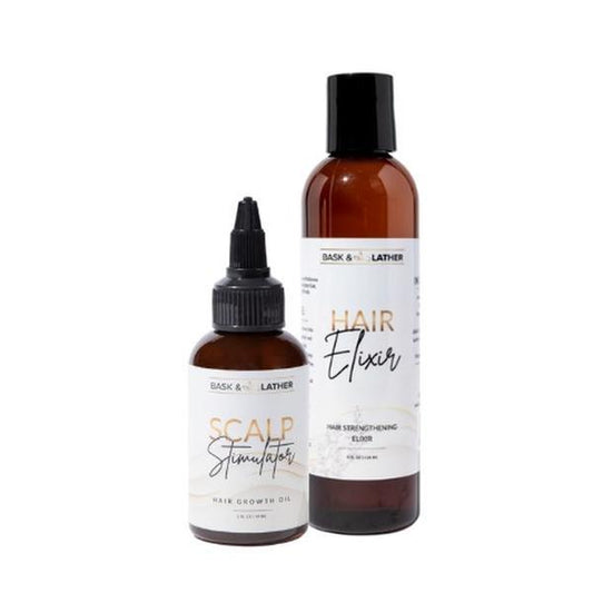 Scalp Stimulator & Hair Elixir Bundle: Growth & Length Retention with Castor Oil, Peppermint, and Rosemary - Natural Heat Protectant Treatment