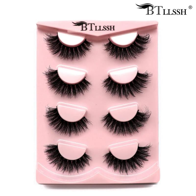 Thick False Eyelashes, Wispy Cat Eye Look Faux Cluster Lashes, Natural Curling Eye Makeup Strip Lash for Women & Girls