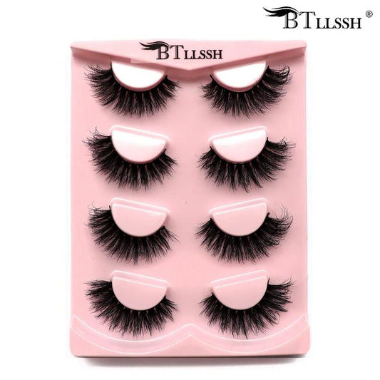 Thick False Eyelashes, Wispy Cat Eye Look Faux Cluster Lashes, Natural Curling Eye Makeup Strip Lash for Women & Girls