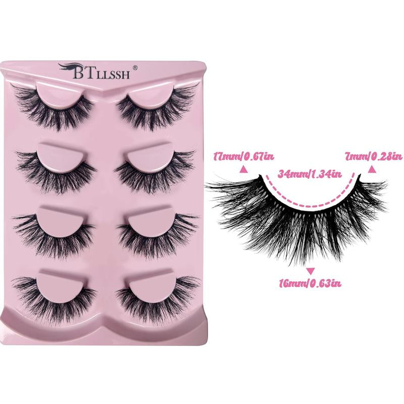 Long False Eyelashes, Wispy Cat Eye Look Faux Cluster Lashes, Natural Curling Eye Makeup Strip Lashes, Full Volume Eyelash for Lashes Extensions