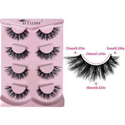 Long False Eyelashes, Wispy Cat Eye Look Faux Cluster Lashes, Natural Curling Eye Makeup Strip Lashes, Full Volume Eyelash for Lashes Extensions