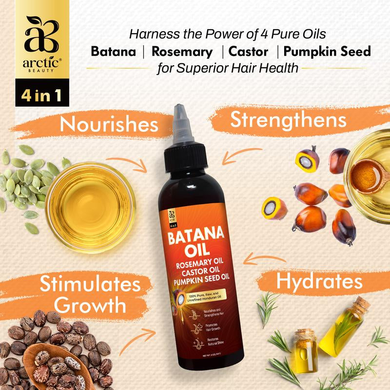 Arctic Beauty Liquid Batana Oil (5 Oz.) - with Rosemary, Castor, & Pumpkin Seed Oil - 100% Pure and Unrefined Honduran Oil - Natural Haircare