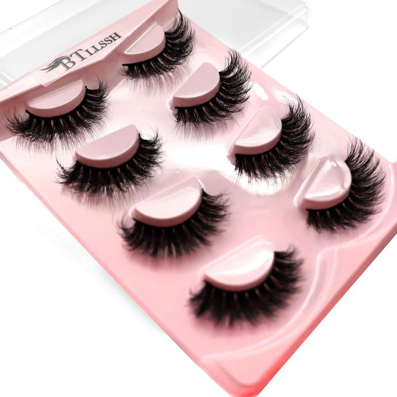 Thick False Eyelashes, Wispy Cat Eye Look Faux Cluster Lashes, Natural Curling Eye Makeup Strip Lash for Women & Girls
