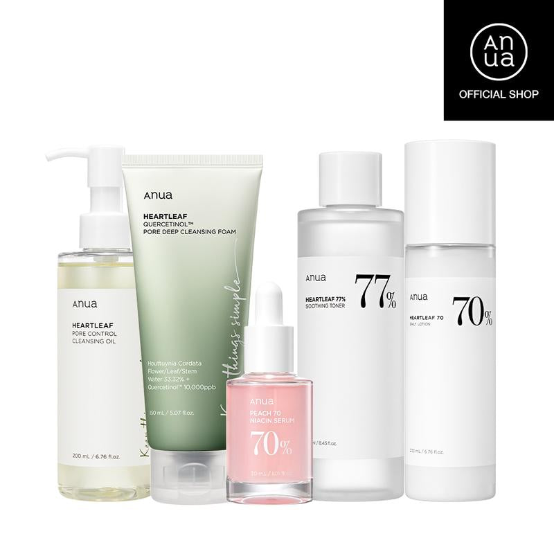 [Anua Official Shop] Korean Glass Skin Set (Daily Skincare Routine for Clear Skin) Cleanser + Foam + Toner + Serum + Moisturizer