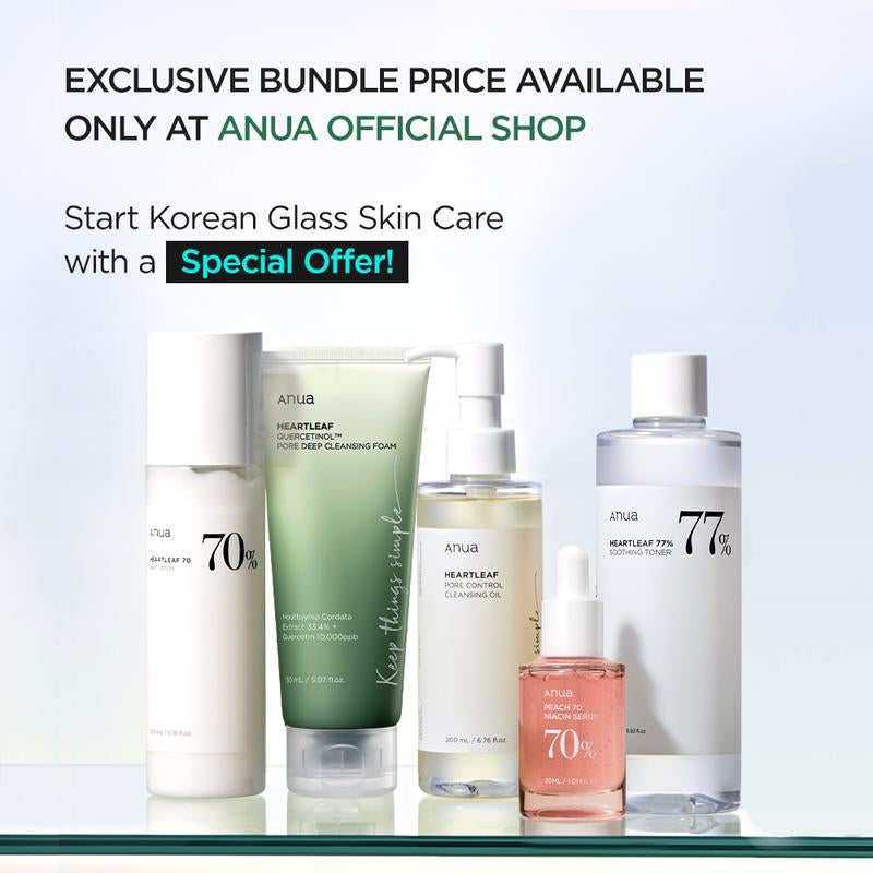 [Anua Official Shop] Korean Glass Skin Set (Daily Skincare Routine for Clear Skin) Cleanser + Foam + Toner + Serum + Moisturizer