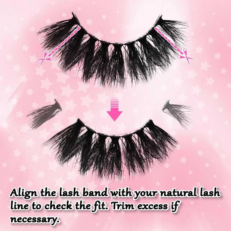 Long False Eyelashes, Wispy Cat Eye Look Faux Cluster Lashes, Natural Curling Eye Makeup Strip Lashes, Full Volume Eyelash for Lashes Extensions
