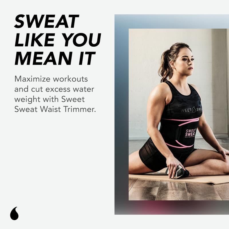 Sweet Sweat Ab Trainer for Women and Men - Sweat Band Waist Trainer Belt for High Intensity Training and Gym Workouts, 5 Adjustable Sizes - Black/Pink