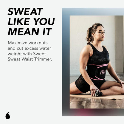 Sweet Sweat Ab Trainer for Women and Men - Sweat Band Waist Trainer Belt for High Intensity Training and Gym Workouts, 5 Adjustable Sizes - Black/Pink