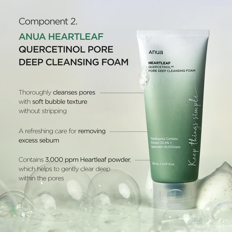 Anua Official Heartleaf Pore Control Cleansing Oil & Quercetinol Cleansing Foam - 100M Viral Double Cleanser Duo for Clear Hydrated Skin Exfoliate Blackheads