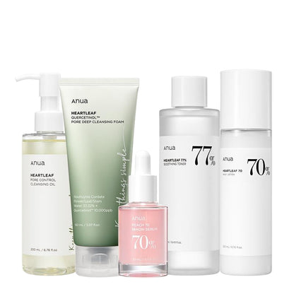 [Anua Official Shop] Korean Glass Skin Set (Daily Skincare Routine for Clear Skin) Cleanser + Foam + Toner + Serum + Moisturizer