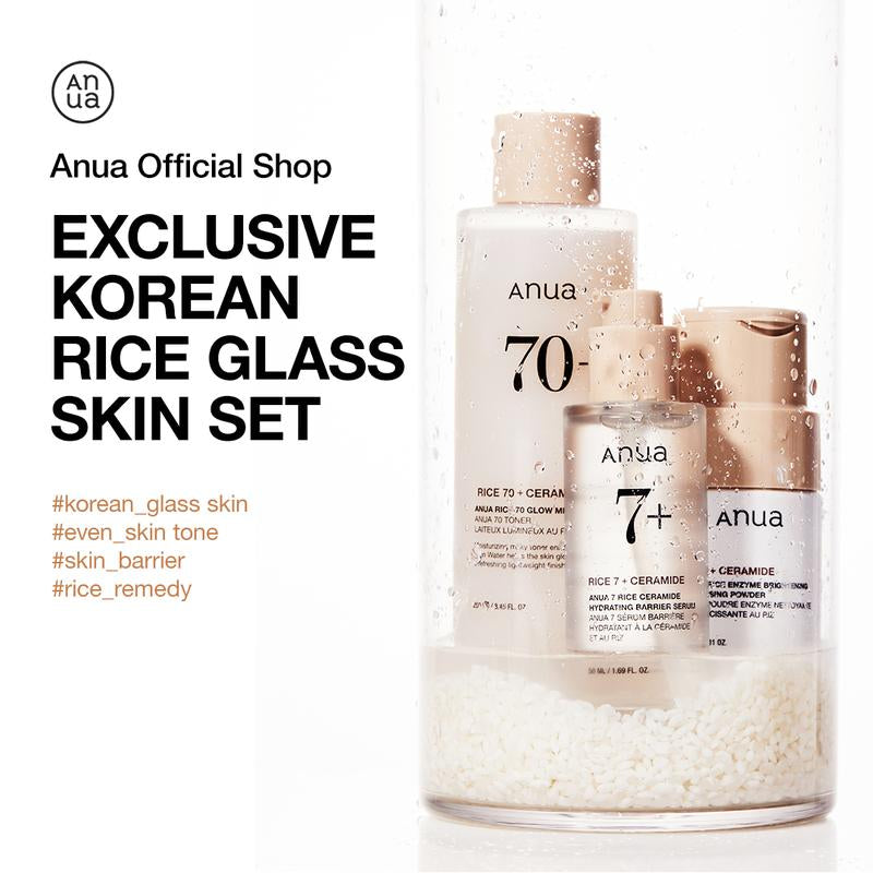 [Anua Official Shop] No.1 Korean Rice Glass Skin Set ｜Rice Enzyme Mask, Facial Cleanser, Lightweight Milky Toner, Brightening Serum, Comfort Skincare