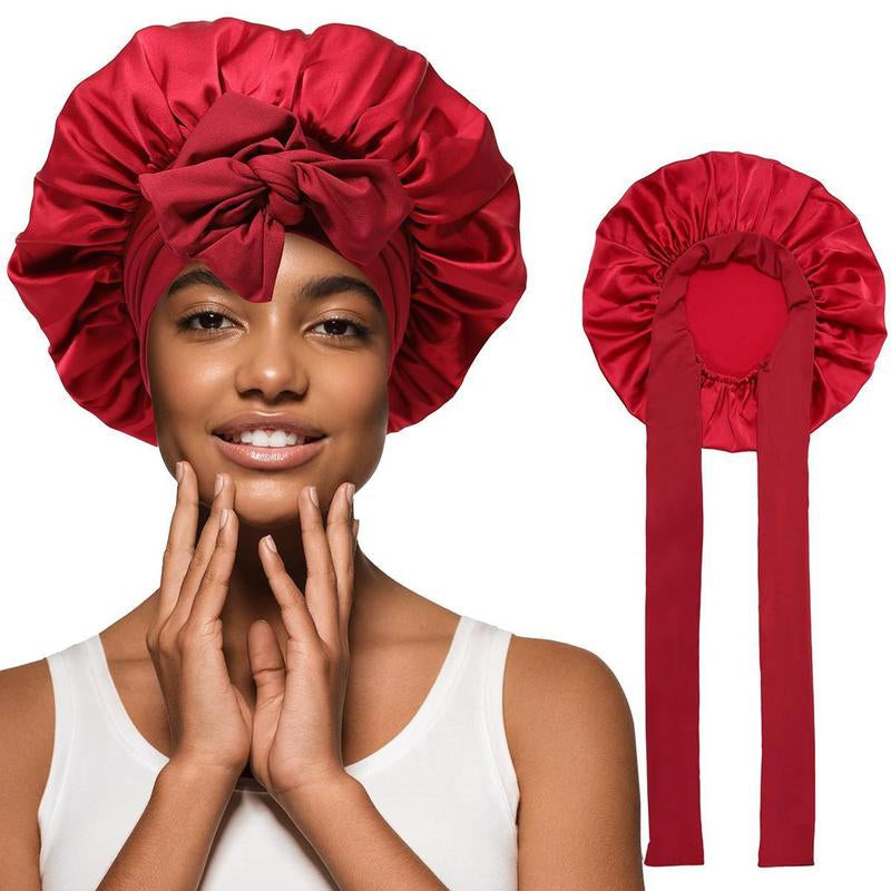 Single Layer Summer Cool Satin Bonnet Silk like Texture for Women Curly Hair Hair Care Wrap Sleeping Cap Adjustable Bonnets Nightcap Gifts for Women