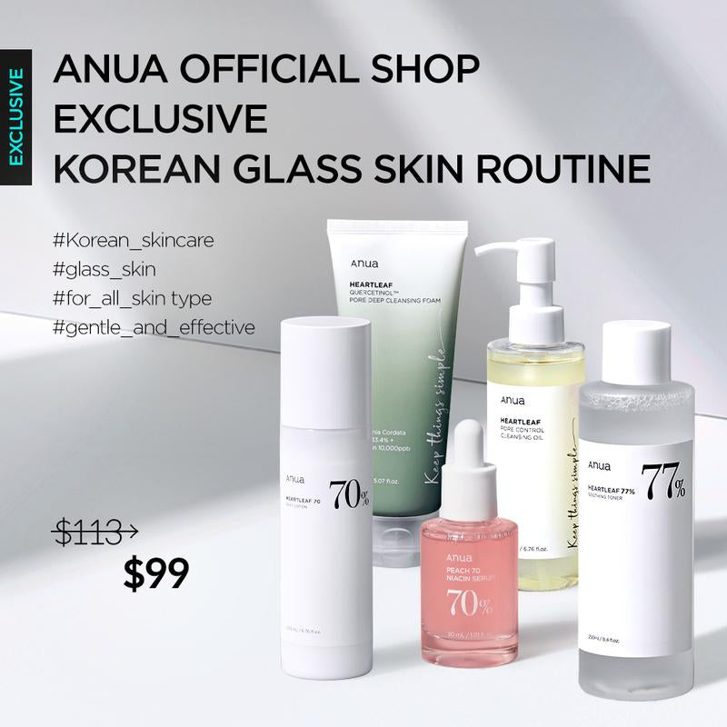 [Anua Official Shop] Korean Glass Skin Set (Daily Skincare Routine for Clear Skin) Cleanser + Foam + Toner + Serum + Moisturizer