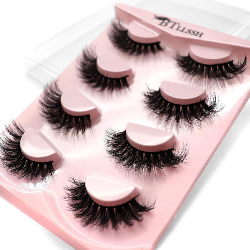 Thick False Eyelashes, Wispy Cat Eye Look Faux Cluster Lashes, Natural Curling Eye Makeup Strip Lash for Women & Girls