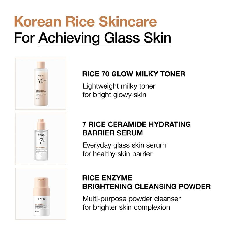 [Anua Official Shop] No.1 Korean Rice Glass Skin Set ｜Rice Enzyme Mask, Facial Cleanser, Lightweight Milky Toner, Brightening Serum, Comfort Skincare